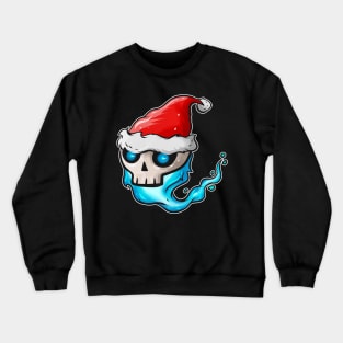 Skull with blue Flame and Santa Hat Christmas Hallowxmas Crewneck Sweatshirt